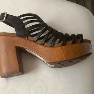 high heel platform sandals black leather